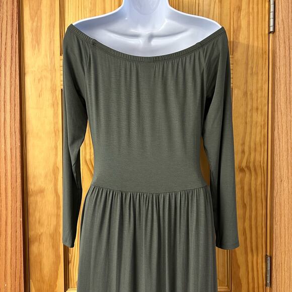 NWOT, Lascana Sz 8 Olive Green On Or Off Shoulder Dress With Pockets & Ruching - Picture 4 of 16